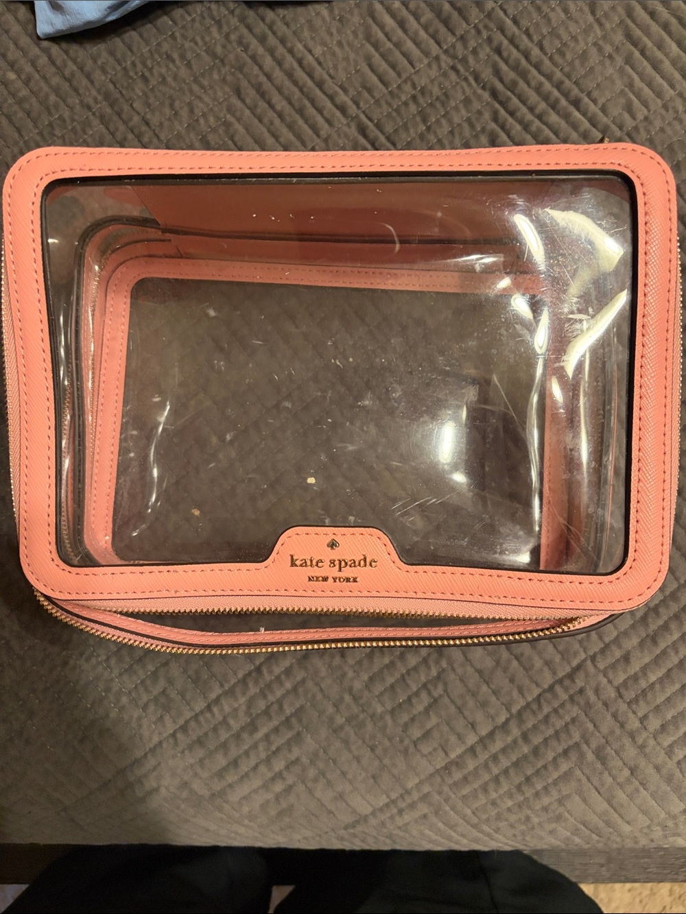 Kate Spade Clear Cosmetic Pouch with Pink Trim